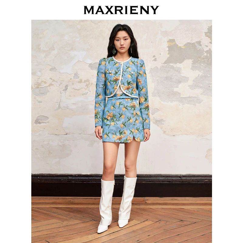 【高高甄选】MAXRIENY欧式扶桑花提花半裙新款直筒短裙