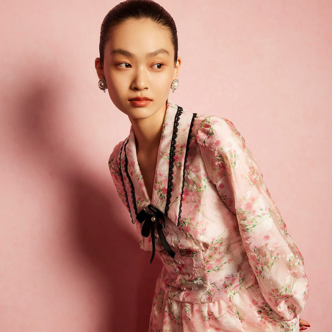 【高高甄选】MAXRIENY宫廷风桃花收腰上衣雪纺衫法式别致漂亮小衫