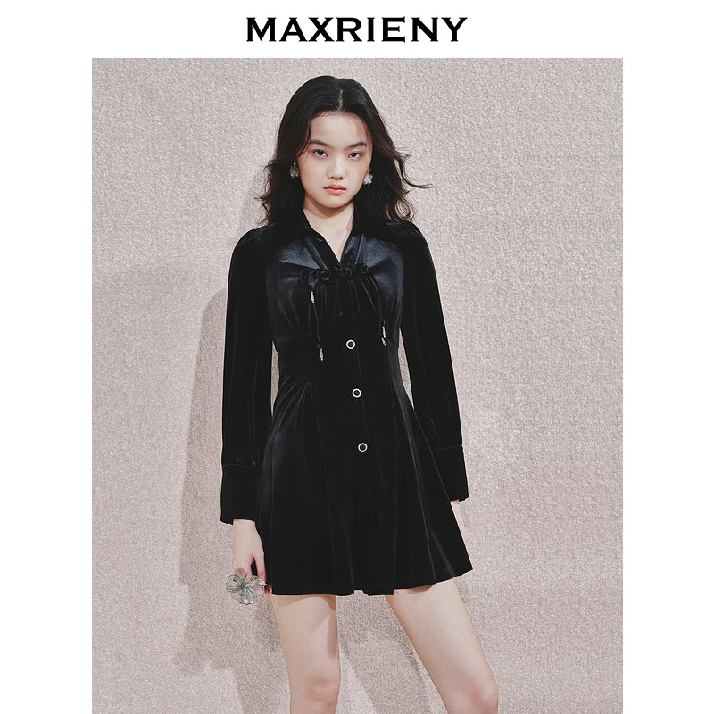 【芊芊专属】MAXRIENY连衣裙2024秋冬新经典赫本风气质裙子收腰修身