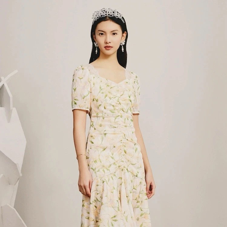 （丫头）MAXRIENY春日浪漫氛围感碎花茶歇薄荷曼波连衣裙