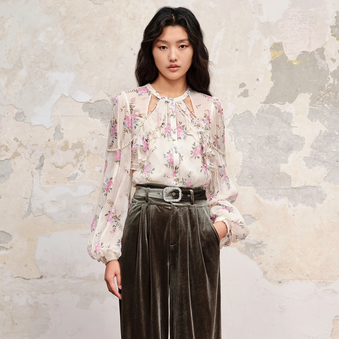 【陈大可专属】MAXRIENY温柔田园风碎花真丝花衬衫桑蚕丝衬衣上衣