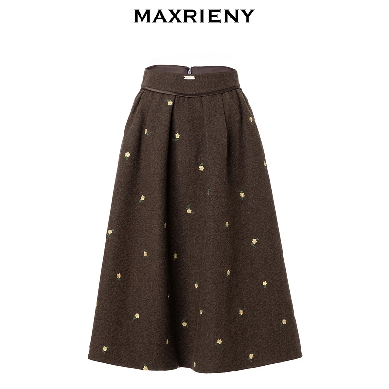 【专用】MAXRIENY宫廷复古刺绣半裙羊毛裙年冬雅丹风穿搭