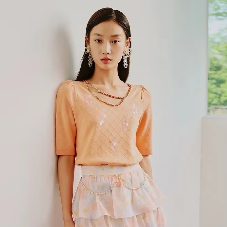 【高高甄选】MAXRIENY别致肌理感上衣菱形格提花镂空领针织衫