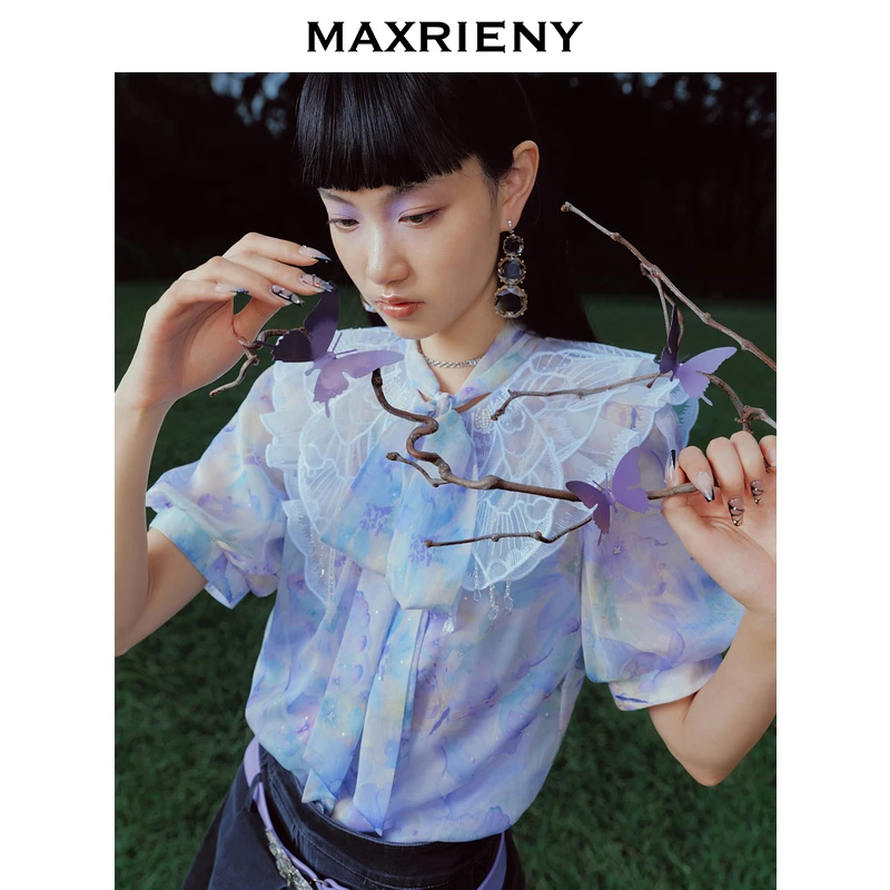 【蜜思仝】MAXRIENY夏季复古小众碎花雪纺衫MC88TP369