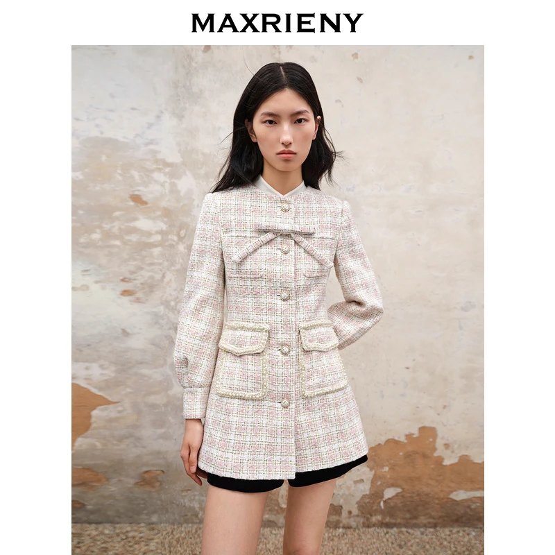 【初依专属】MAXRIENY冬大衣洋气粗花呢毛呢长袖小香风法式