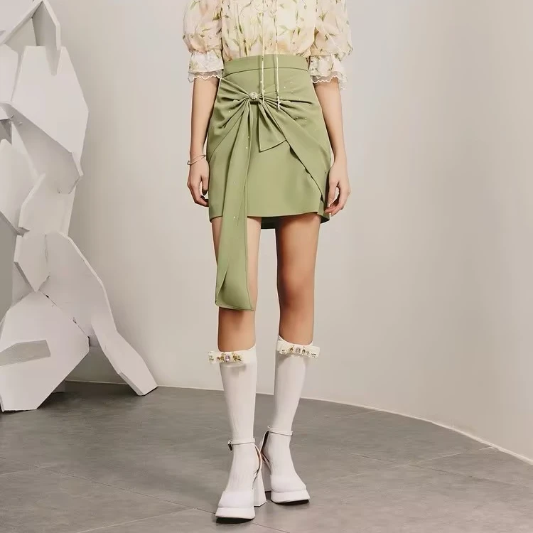 【老板娘夏天】MAXRIENY复古感蝴蝶结短裙蝴蝶结飘带半裙薄荷曼波