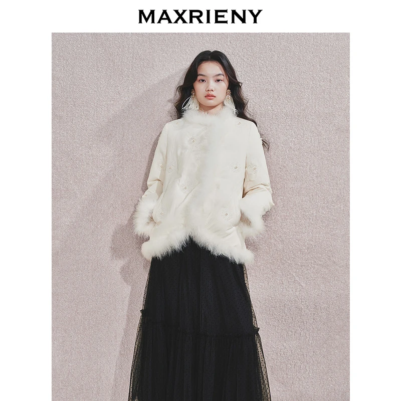 【诗语专属】MAXRIENY精致贵雅感外套秋刺绣贵雅风情毛边羽绒服