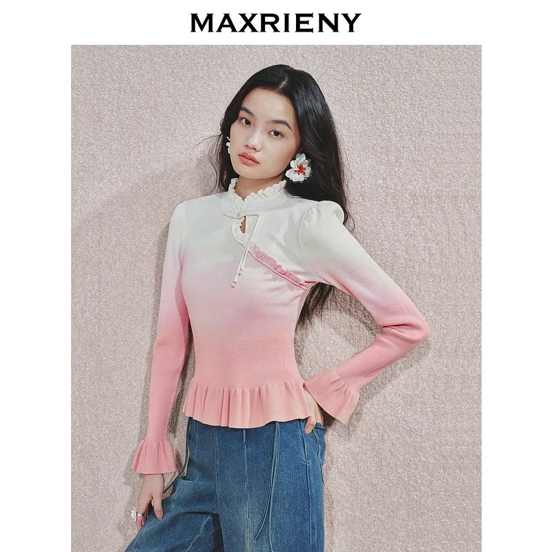【蜜思仝】MAXRIENY贵雅新中式套头针织毛衫女盘扣上衣修身显瘦