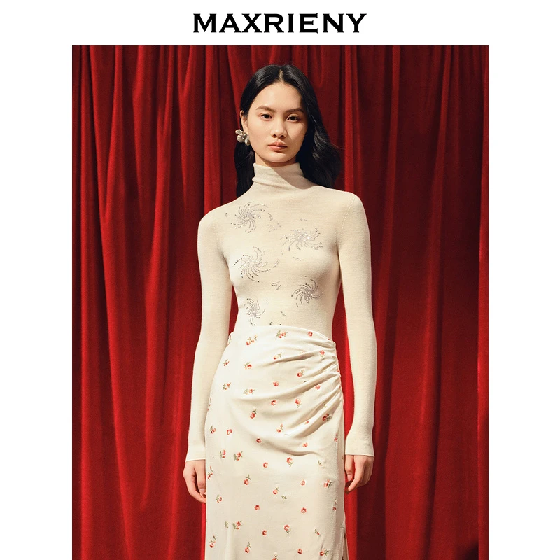 【老板娘夏天】【商场同款】MAXRIENY华丽感烫钻套头羊毛毛衫冬款修身