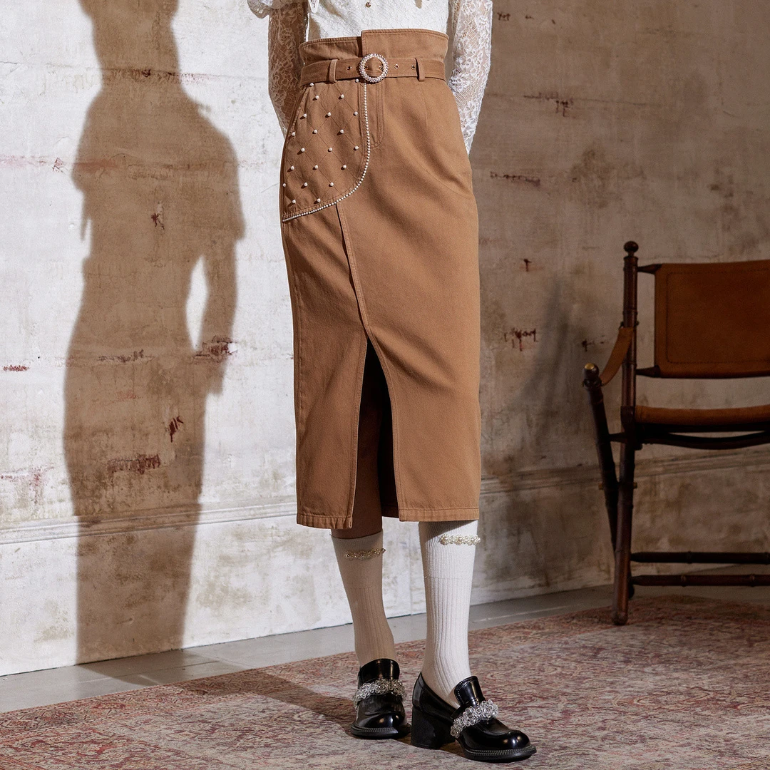 【媛媛女王】牛仔铅笔裙女秋季高腰半身裙中长款