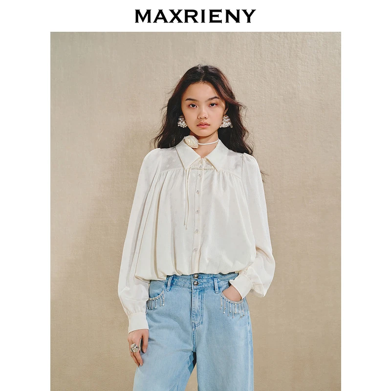MAXRIENY清雅新中式衬衫女翻领优雅上衣