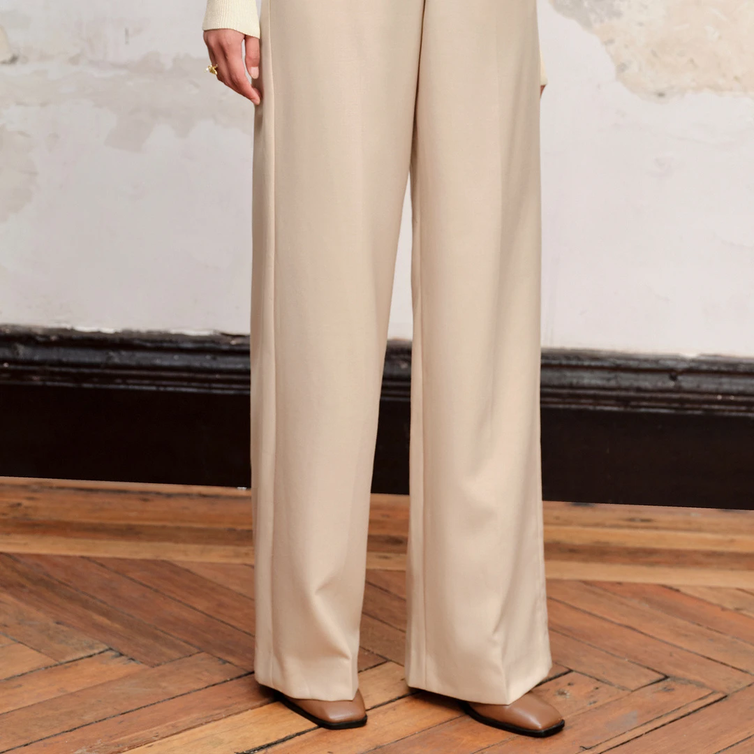 【彭彭echo专属】极简通勤风双腰头设计高腰阔腿长裤秋休闲裤