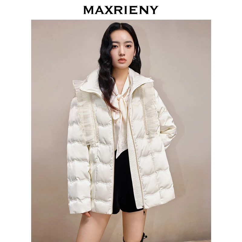 【蜜思仝】MAXRIENY甜美复古感羽绒服冬季新款手工绣花珠片citywarm