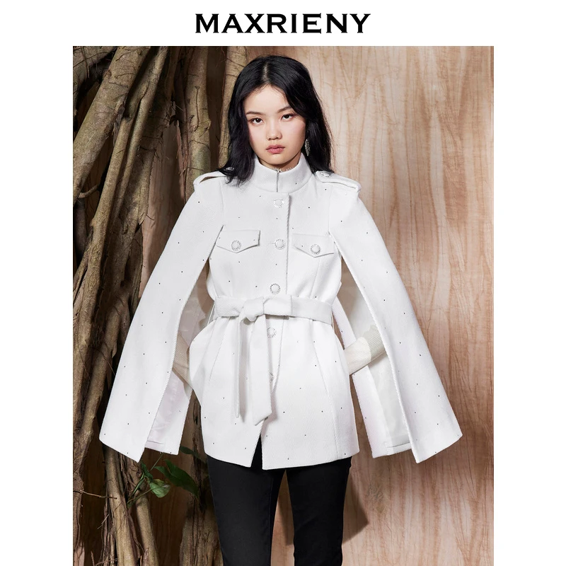 【诗语专属】MAXRIENY收腰斗篷大衣米白色秋装廓形风衣女