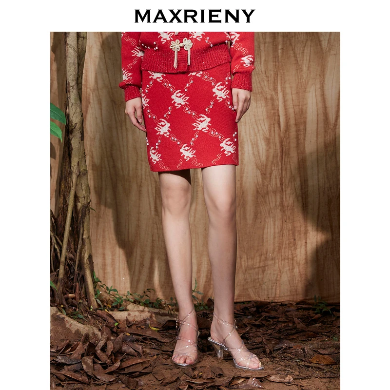 【老板娘夏天】MAXRIENY复古感兔子新年裙子毛织半身裙针织短裙显瘦