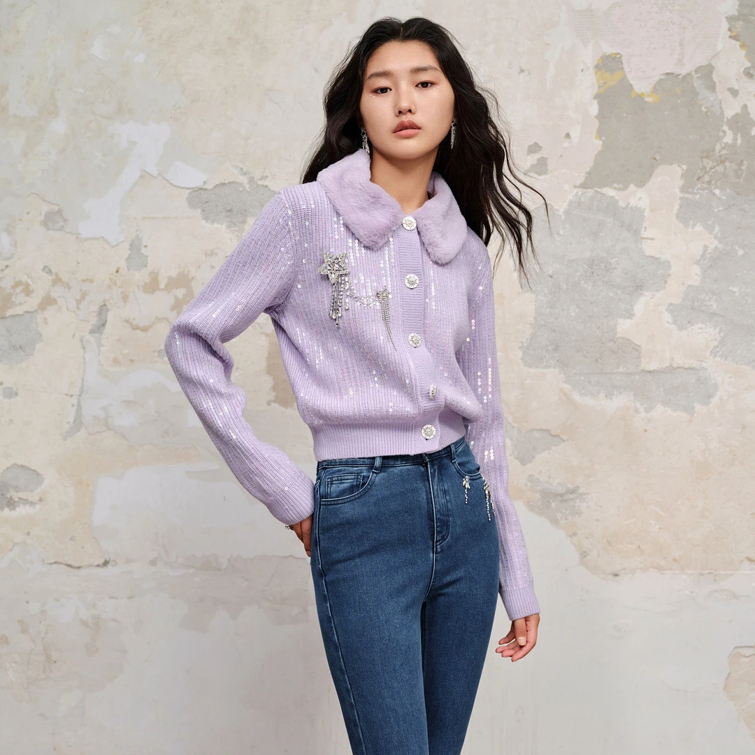 【高高甄选】MAXRIENY精致浪漫感毛织外套冬款修身上衣女