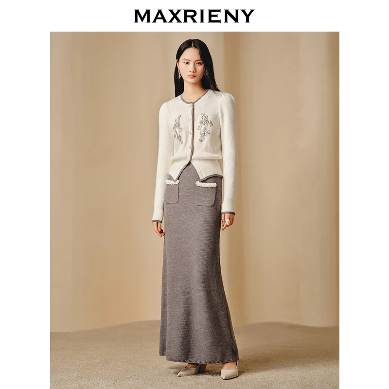 【蜜思仝】MAXRIENYMAXRIENY直筒毛织半裙24年冬