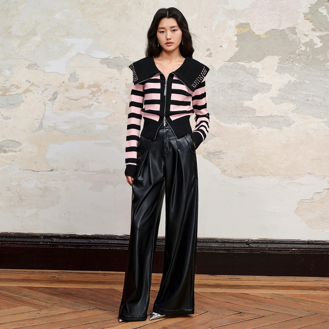 【老板娘夏天】MAXRIENY美拉德阔腿皮裤女宽松辣妹蛋白皮拖地裤