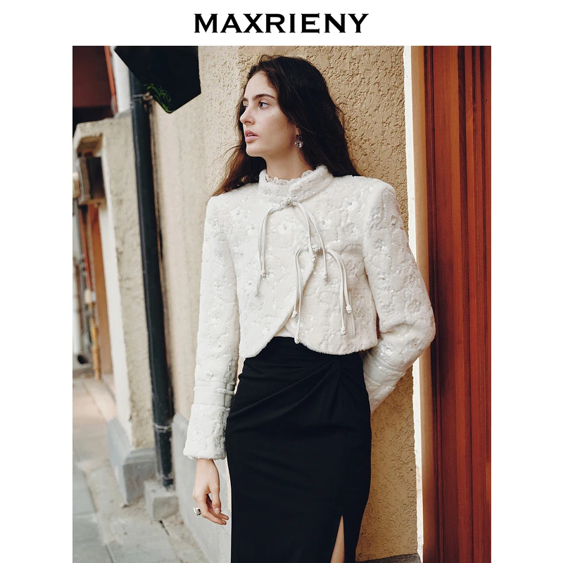 【千颂妮专属】MAXRIENY新中式绣花外套截短版型秋冬盘扣棉服女