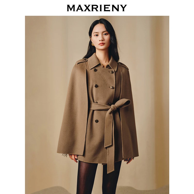 【陈大可专属】MAXRIENY双面呢毛呢外套大衣女穿搭山羊绒斗篷