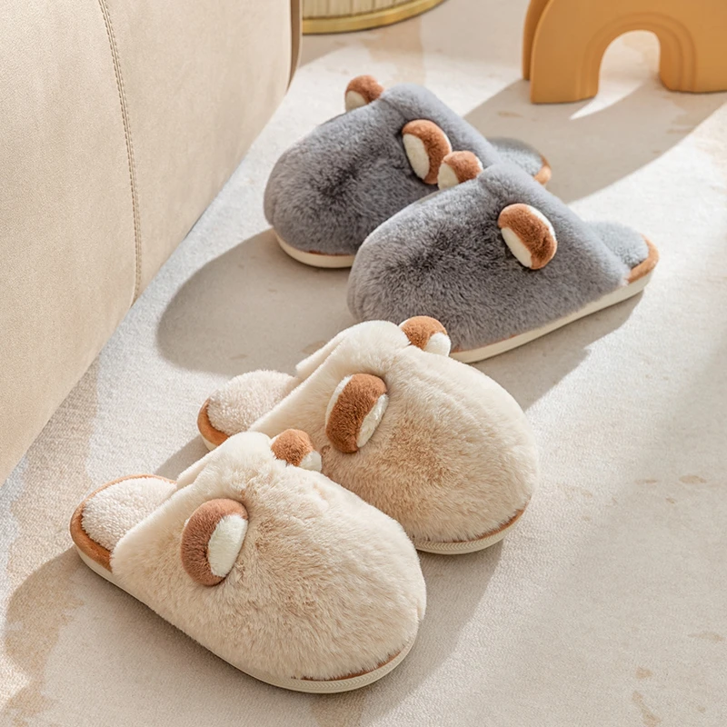 向伦家居棉拖鞋女士冬天居家加绒加厚防滑情侣冬季保暖毛绒拖鞋男
