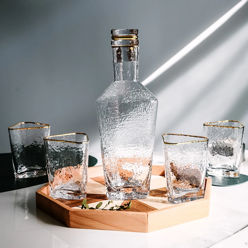 晋盛源 ins北欧三角手绘菊花金边锤目纹玻璃壶杯家用玻璃酒具水具