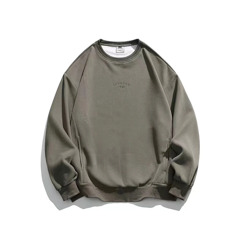 秋季情侣山系复古百搭发泡印花宽松休闲圆领套头卫衣WY-11