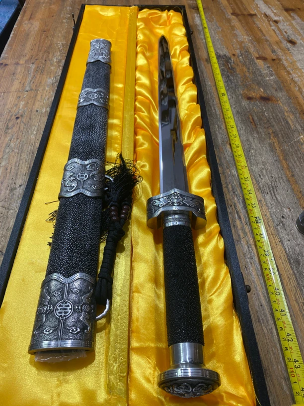 1252纯手工 白铜 软鱼皮 陨铁山水夹钢 战剑 未开刃