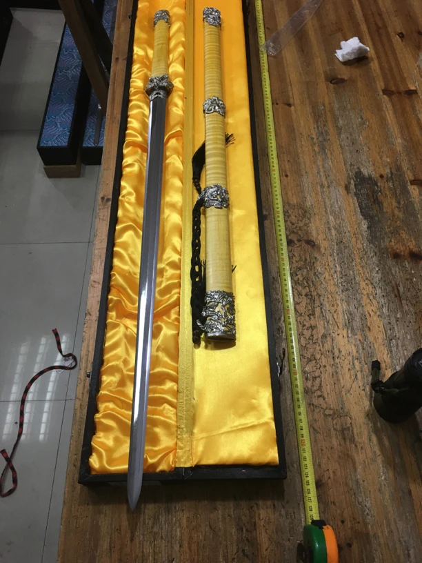 1003纯手工白铜金丝楠木毛铁玉钢冰裂纹全夹钢烧刃长汉剑未开刃