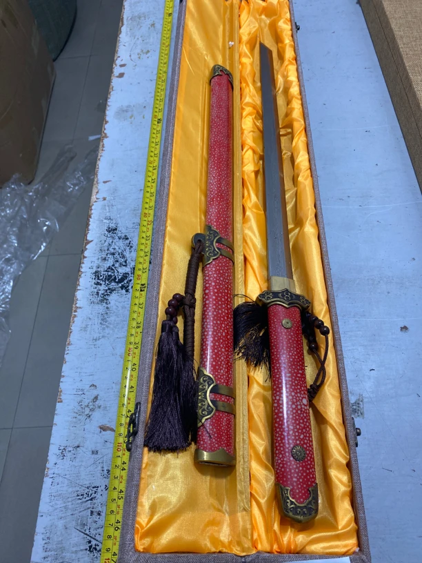 706龙泉市鱼皮黄铜花纹钢烧刃唐横未开刃