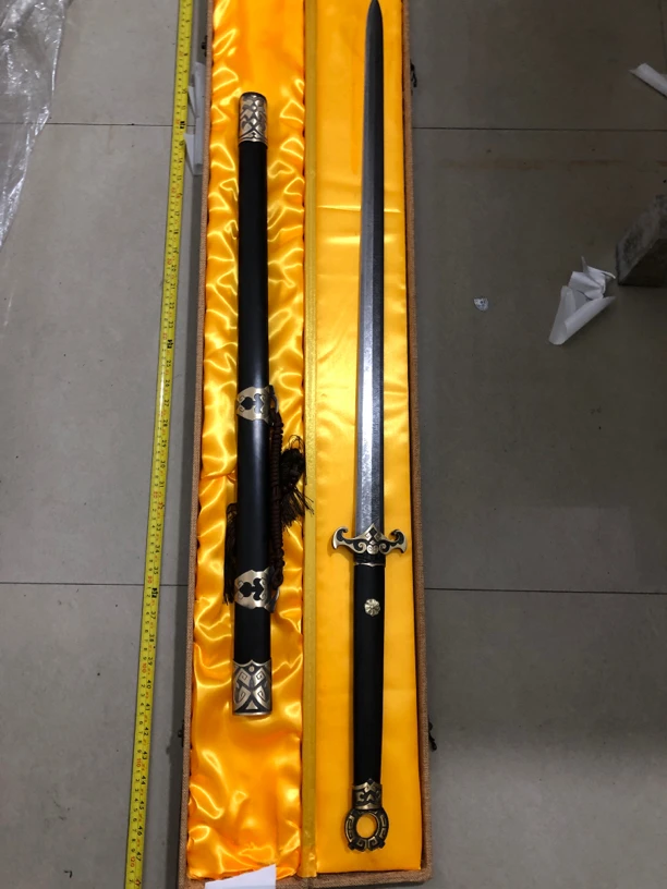 791龙泉市黑檀黄铜三枚合唐剑 未开刃