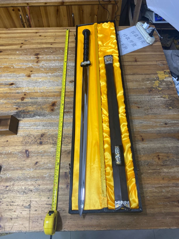 908纯手工黄铜鎏金银黑檀玉钢瓦面双色精研长汉剑未开刃
