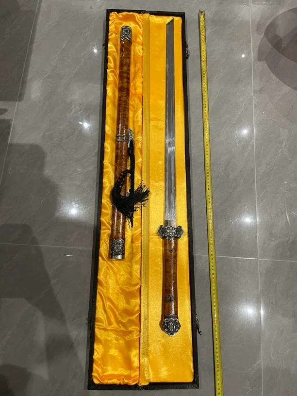 1742白铜毛铁炒钢法扭转夹钢烧刃金丝楠木长款唐刀未开刃