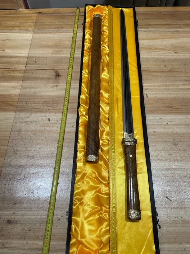 1896黄铜阴沉金丝楠木毛铁自练炒钢法精研长款唐剑未开刃