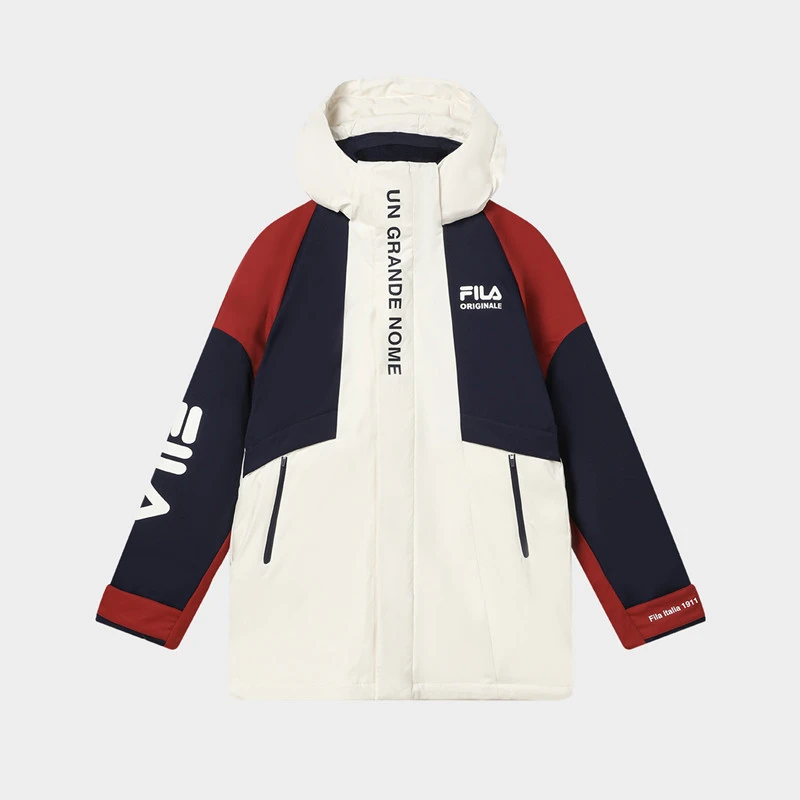 Fila/斐乐情侣款运动派克服防风拼色潮流连帽羽绒服F61M449901A