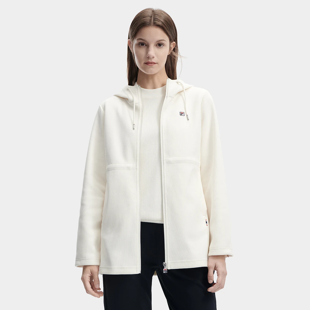 Fila/斐乐新款秋冬加绒外套运动户外休闲连帽保暖女士F11W341503F