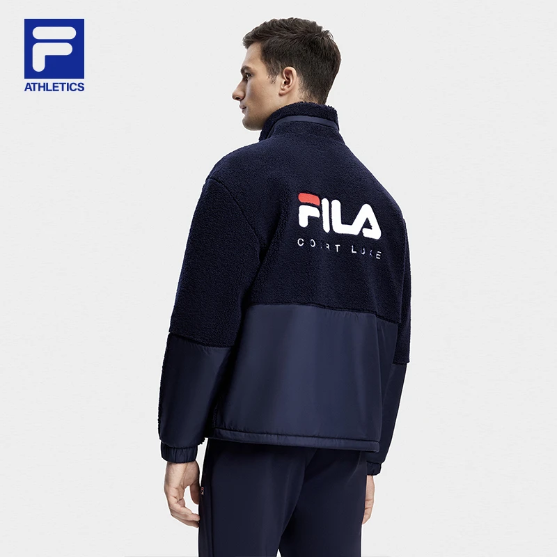 FILA斐乐情侣难女仿羊羔绒外套宽松保暖针织外套A11M343502F