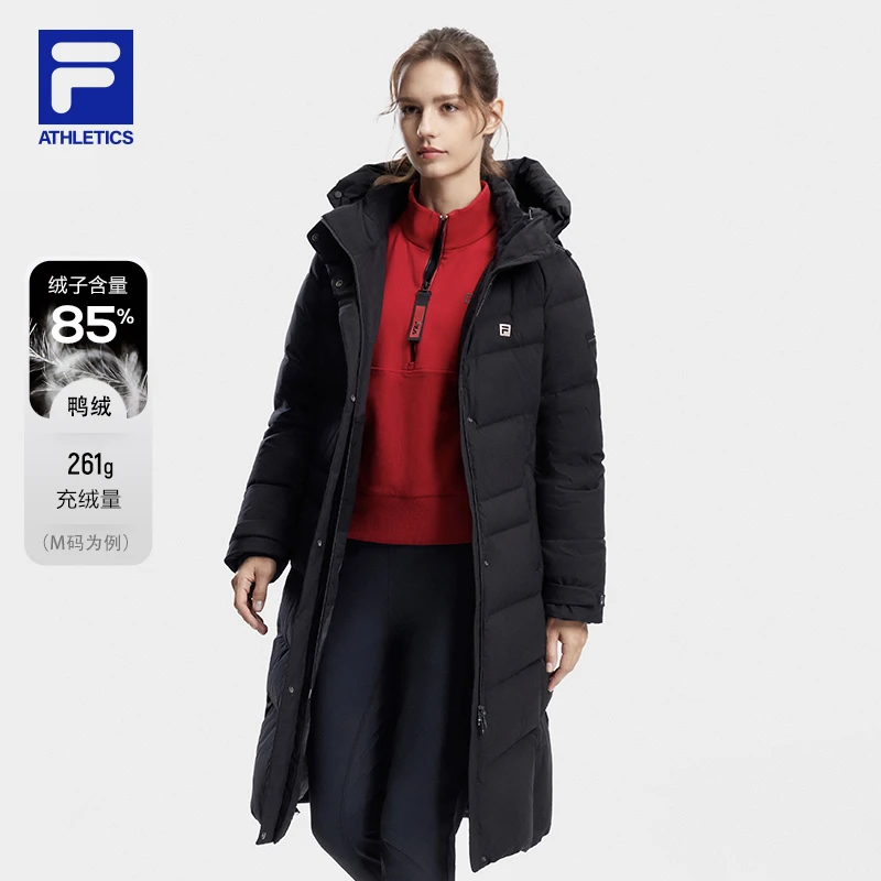 Fila/斐乐羽绒服女【时尚鸭绒耐磨保暖长款连帽羽绒服】A11W341909F