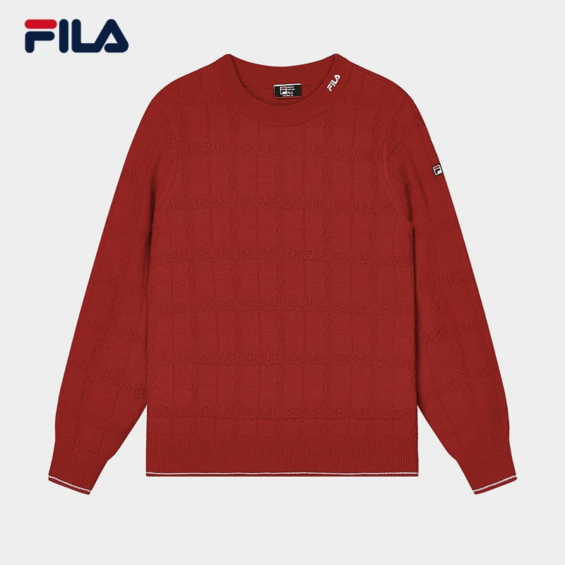 Fila/斐乐毛衣女红色针织衫圆领休闲百搭保暖编织衫F11W411405F
