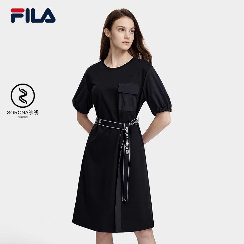 Fila/斐乐夏新款时尚休闲针织运动收腰中长款连衣裙F11W434303A
