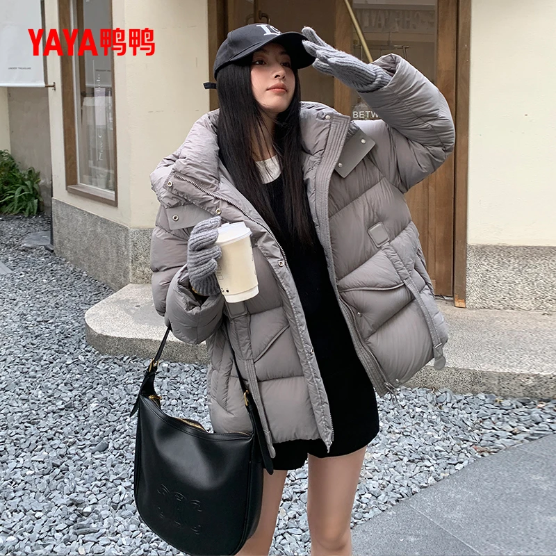YAYA/鸭鸭新款连帽韩版宽松休闲外套加厚保暖羽绒服YE4B619752N
