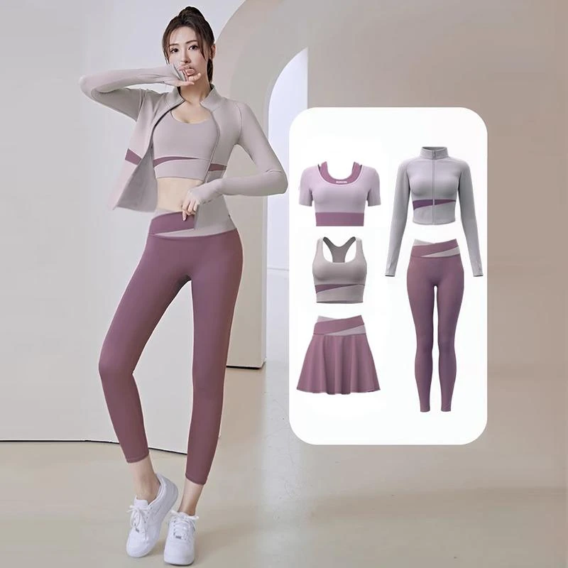 Kava Gie 蜜桃拼色瑜伽套装亲肤裸感无缝运动健身速干服