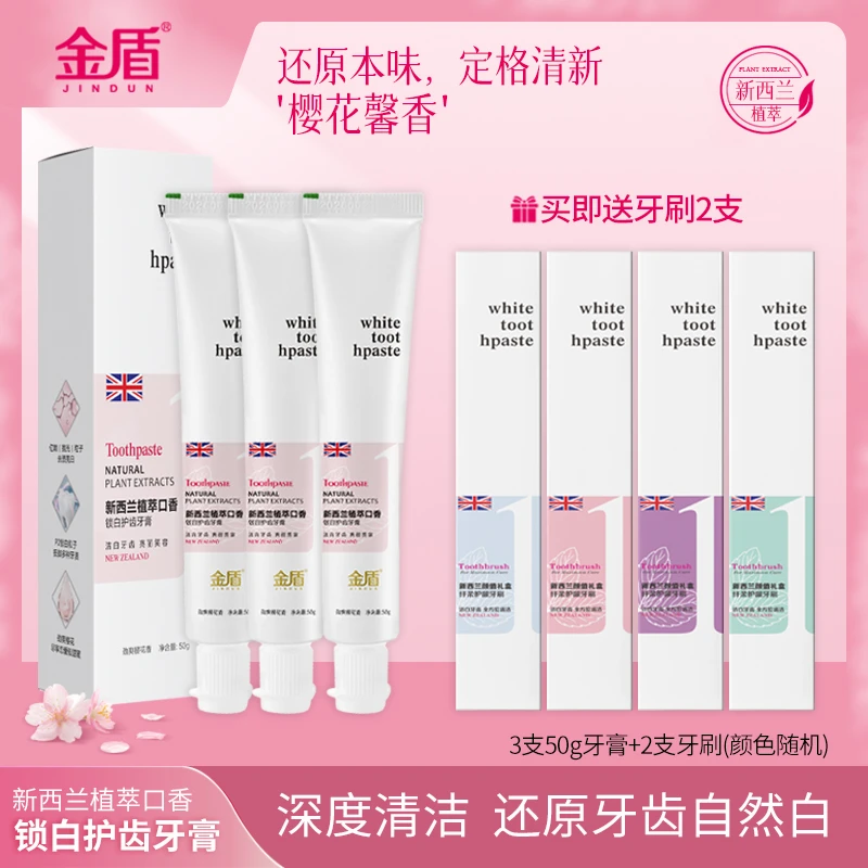 金盾清新亮白牙齿去口气去黄温和不辣嘴男女通用不含氟牙膏牙刷