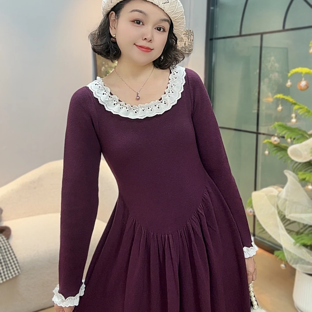 法式小香风气质奶仙温柔秋冬季时尚拼接百搭连衣裙显瘦长裙H108