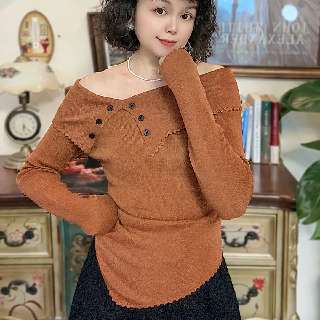 新款纯欲风一字肩打底衫显瘦气质长袖时尚百搭修身秋季洋气820