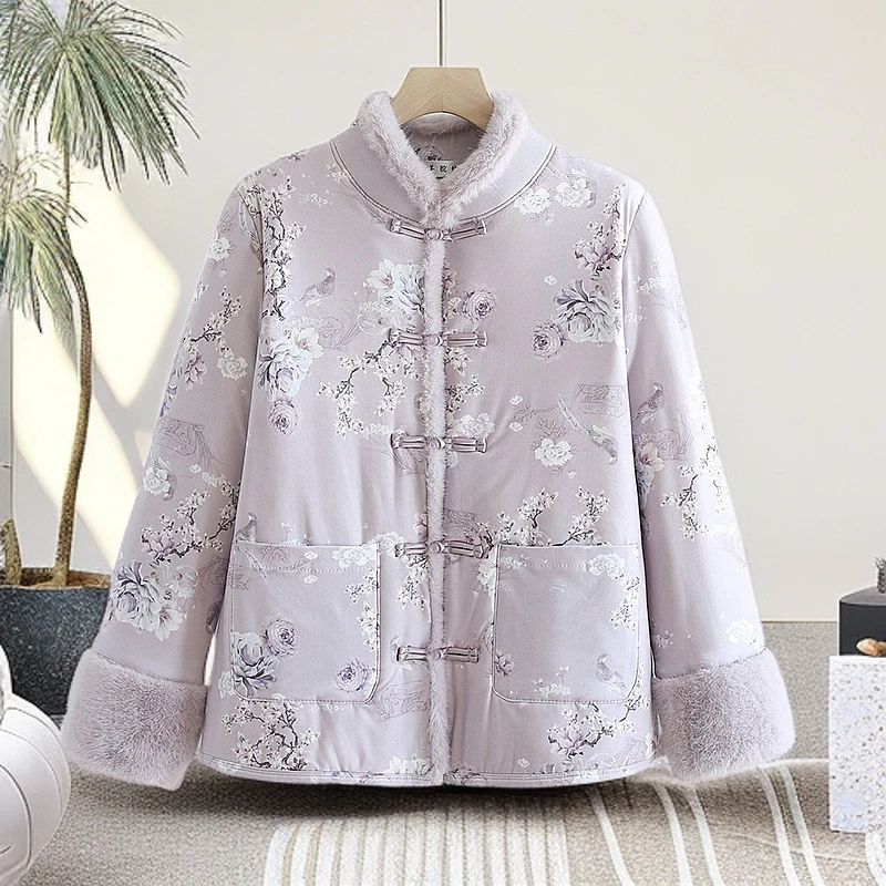 新中式复古盘扣棉服古风冬季新款妈妈装加绒加厚国风棉衣立领外套
