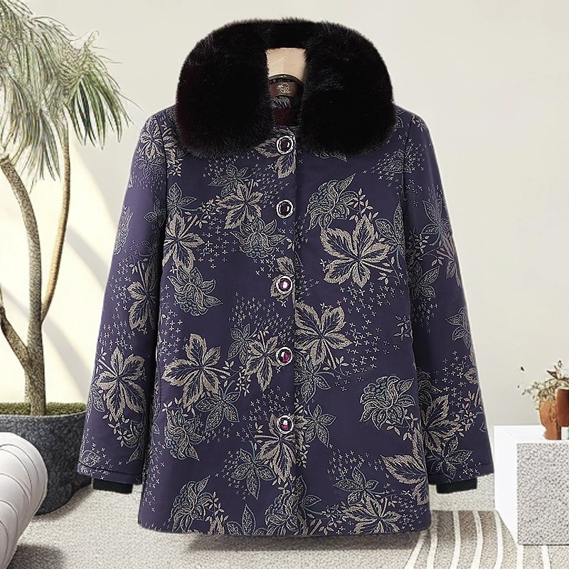 妈妈新款冬装提花棉袄中老年人女棉衣保暖棉服外套老太太时尚外套