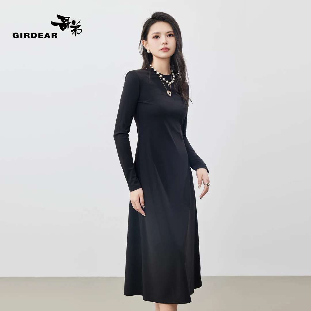 GIRDEAR/哥弟气质时尚简约垂感垫肩长袖连衣裙1500505-1129711-0