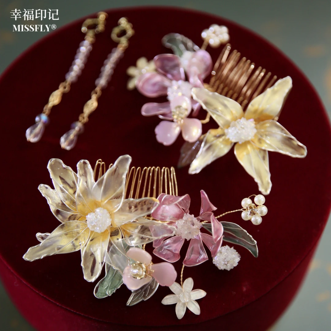 汉服秀禾旗袍头饰古风发饰女童古装仙气新娘新中式浅色配饰品少女