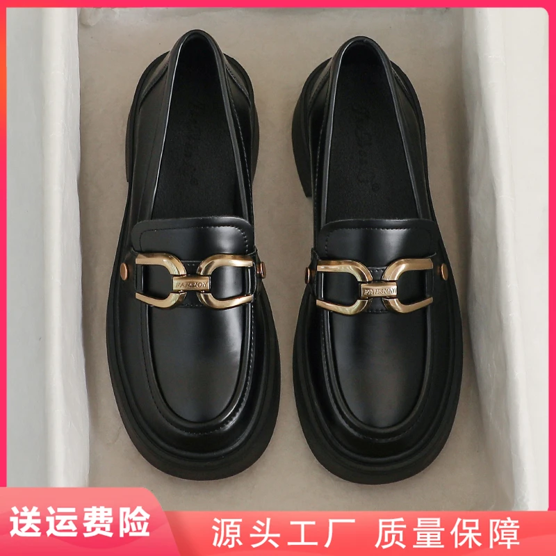 真皮小皮鞋女厚底春秋季英伦风黑色软底大码41工作43乐福舒适单鞋